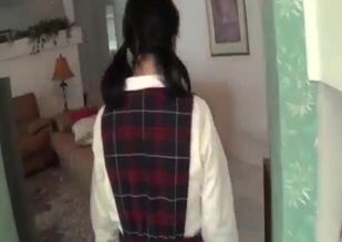 Schoolgirl brunette gets ravaged by her dad